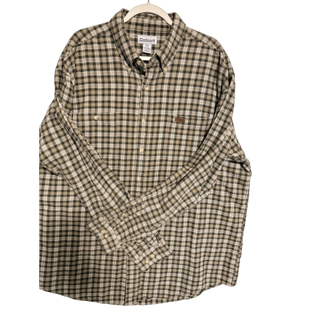 Carhartt Flannel Mens 2XL Tall Long Sleeve Plaid Button Up Shirt Cotton Pockets